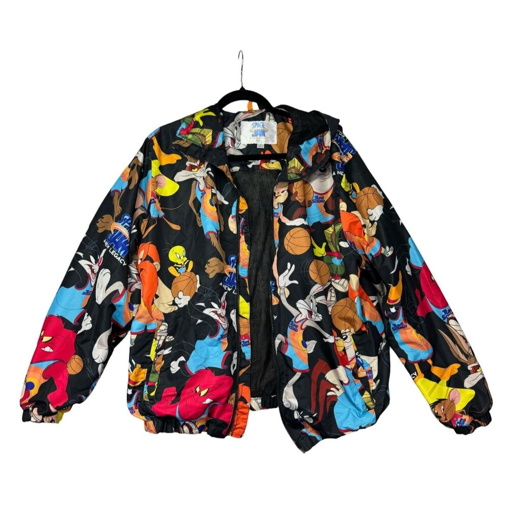 Space Jam Jacket Mens Large Black Pockets New Legacy Members Only MISSING ZIPPER